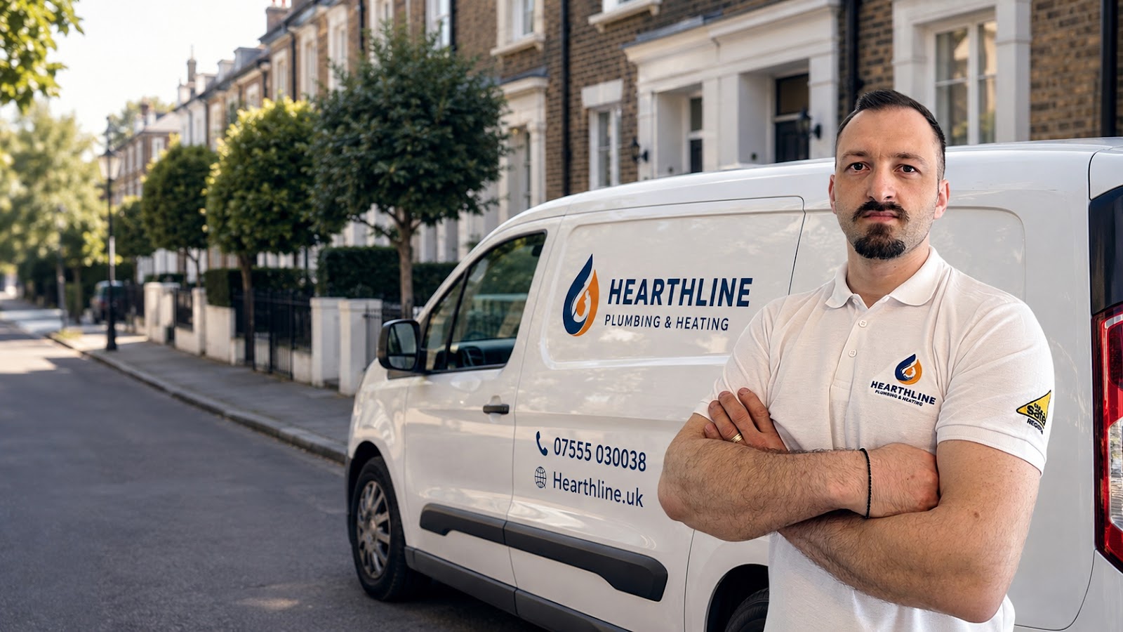 Hearthline Plumbing & Heating — website preview in the Harbor design